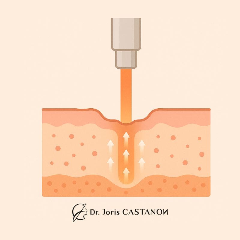 infographie montrant l'effet du laser erbium sur les cicatrices d'acne