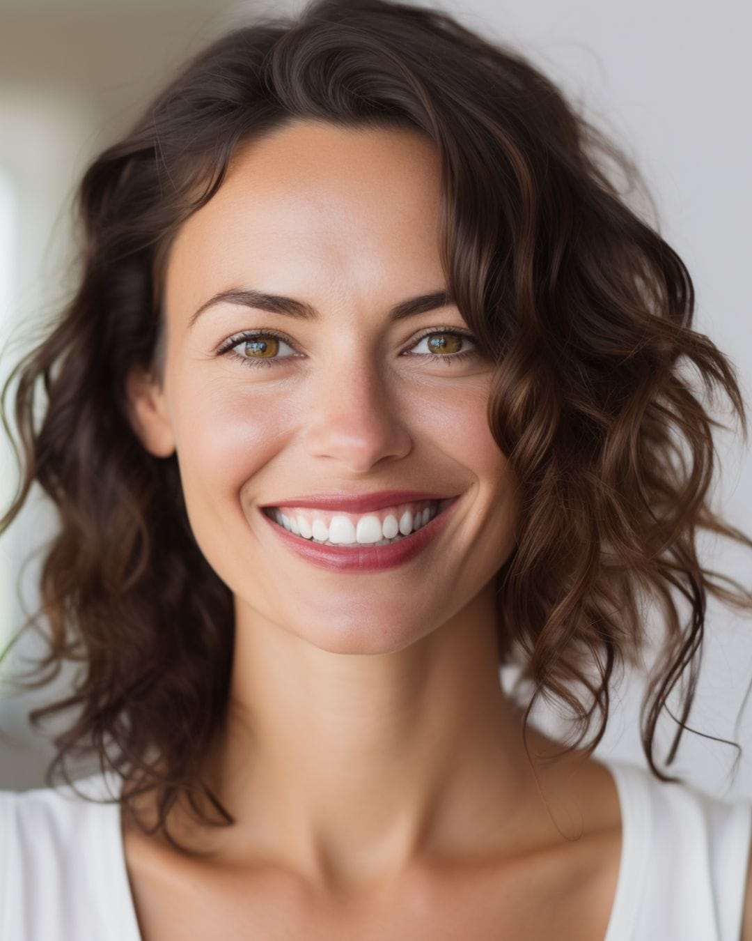 scuptra-injection-nimes Photo d'une femme d'une trentaine d'année souriante avec une belle peau suite probablement à des injections de sculptra à Nimes